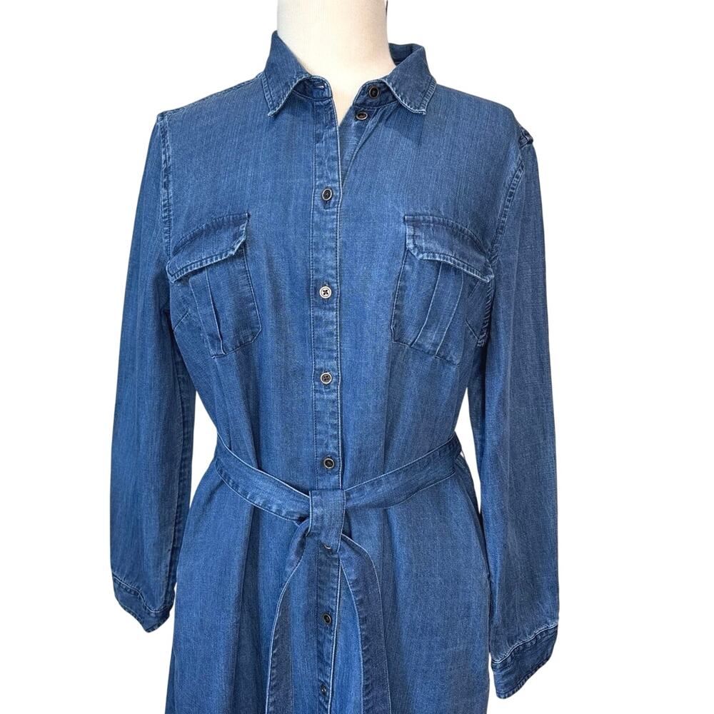 Coldwater Creek Midi Shirt Dress Long Sleeve Chambray Blue Button Front SzLarge - Picture 2 of 8